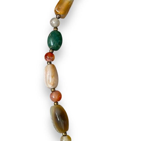 Vintage Bead Necklace with Gold Balls Quartz, Amazonite, Agate, Amethyst 28 in - Picture 4 of 7